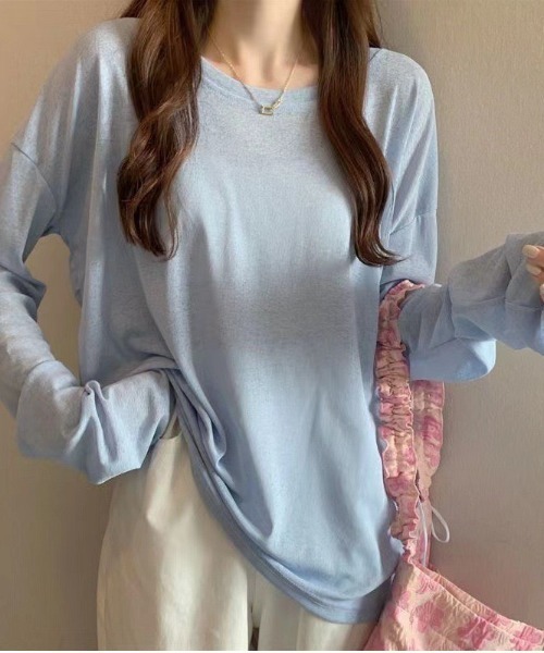 MELT(メルト)の「クルーネックベーシックシアーロンT(Tシャツ/カットソー・レディース・ホワイト/ブラック/オフホワイト/ブルー・FREE)」の4枚目の写真