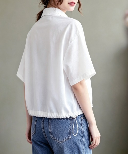 ONEP STAR(ワンピスター)の「裾ドロスト半袖シャツ(シャツ/ブラウス・レディース・カーキ/ブルー/ホワイト・MEDIUM/LARGE/X-LARGE)」の7枚目の写真