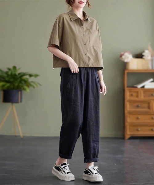 ONEP STAR(ワンピスター)の「裾ドロスト半袖シャツ(シャツ/ブラウス・レディース・カーキ/ブルー/ホワイト・MEDIUM/LARGE/X-LARGE)」の17枚目の写真