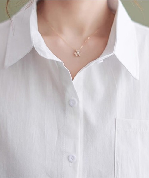 ONEP STAR(ワンピスター)の「裾ドロスト半袖シャツ(シャツ/ブラウス・レディース・カーキ/ブルー/ホワイト・MEDIUM/LARGE/X-LARGE)」の18枚目の写真