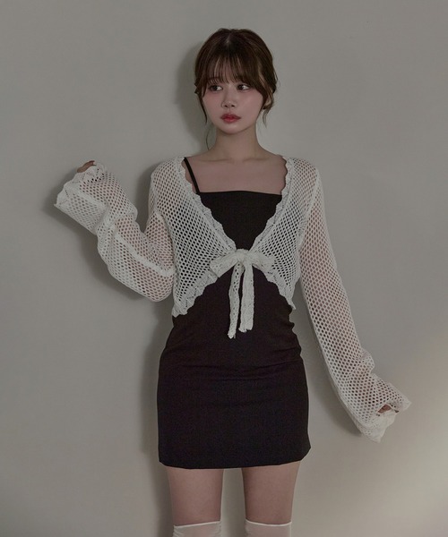M DOLLY(エムドリー)の「Mesh almashort bolero set / メッシュアルマショートボレロセットドレス(ワンピース・レディース・ブラック/ベージュ・FREE)」の4枚目の写真