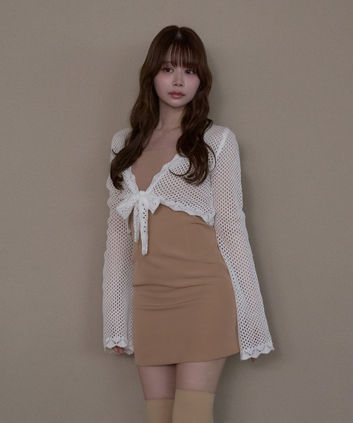 M DOLLY(エムドリー)の「Mesh almashort bolero set / メッシュアルマショートボレロセットドレス(ワンピース・レディース・ブラック/ベージュ・FREE)」の8枚目の写真