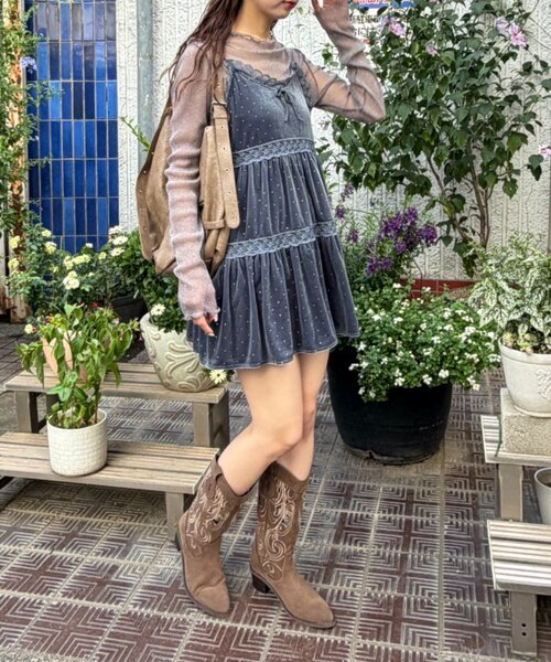 w closet(ダブルクローゼット)の「カッティングウエスタンブーツ(ブーツ・レディース・ベージュ/ブラウン・LARGE/MEDIUM)」の7枚目の写真