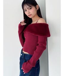 フェイクファーオフショルニットトップス