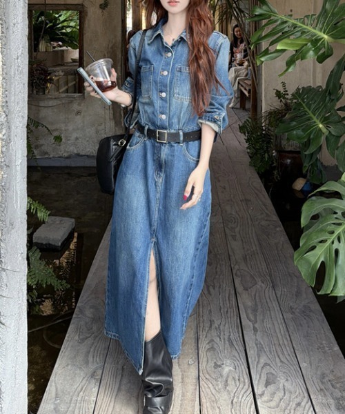 FAVORITO（ファヴォリート）の「襟付きデニムワンピース（ワンピース・レディース・ブルー・S/M/L/XL）」の3枚目の写真