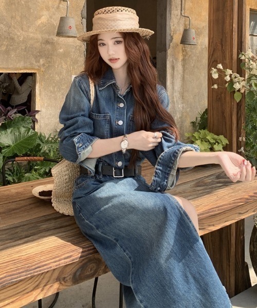 FAVORITO（ファヴォリート）の「襟付きデニムワンピース（ワンピース・レディース・ブルー・S/M/L/XL）」の2枚目の写真