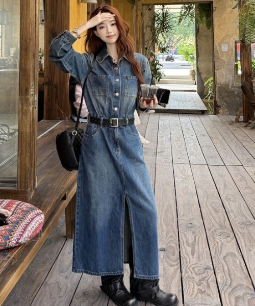 FAVORITO（ファヴォリート）の「襟付きデニムワンピース（ワンピース・レディース・ブルー・S/M/L/XL）」の9枚目の写真