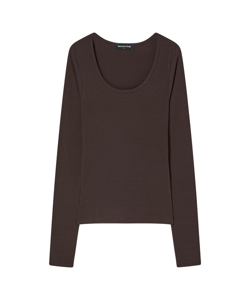 AWESOME STUDIO(オーサムスタジオ)の「UネックリブスリムTシャツ (6COL)(Tシャツ/カットソー・レディース・ホワイト/チャコールグレー/ブラック/ブラウン/ミックスグレー/ブルー・FREE)」の5枚目の写真