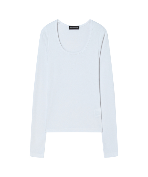 AWESOME STUDIO(オーサムスタジオ)の「UネックリブスリムTシャツ (6COL)(Tシャツ/カットソー・レディース・ホワイト/チャコールグレー/ブラック/ブラウン/ミックスグレー/ブルー・FREE)」の1枚目の写真