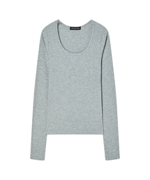 UネックリブスリムTシャツ (6COL)