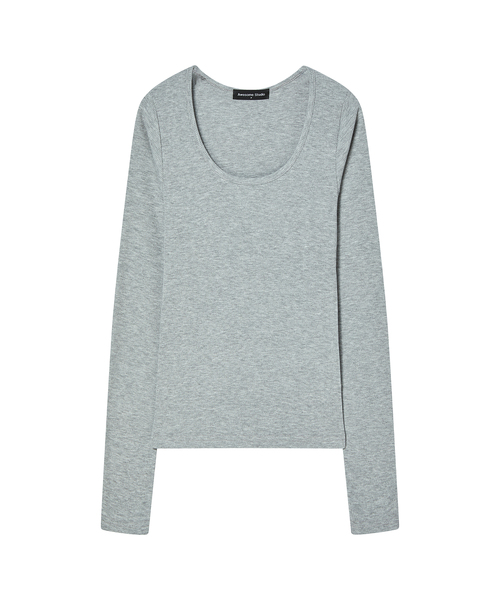 AWESOME STUDIO(オーサムスタジオ)の「UネックリブスリムTシャツ (6COL)(Tシャツ/カットソー・レディース・ホワイト/チャコールグレー/ブラック/ブラウン/ミックスグレー/ブルー・FREE)」の4枚目の写真
