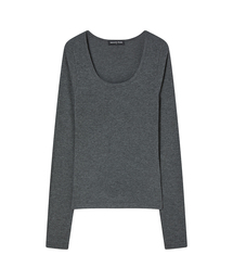 UネックリブスリムTシャツ (6COL)