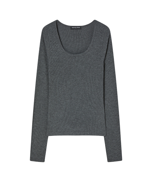 AWESOME STUDIO(オーサムスタジオ)の「UネックリブスリムTシャツ (6COL)(Tシャツ/カットソー・レディース・ホワイト/チャコールグレー/ブラック/ブラウン/ミックスグレー/ブルー・FREE)」の9枚目の写真