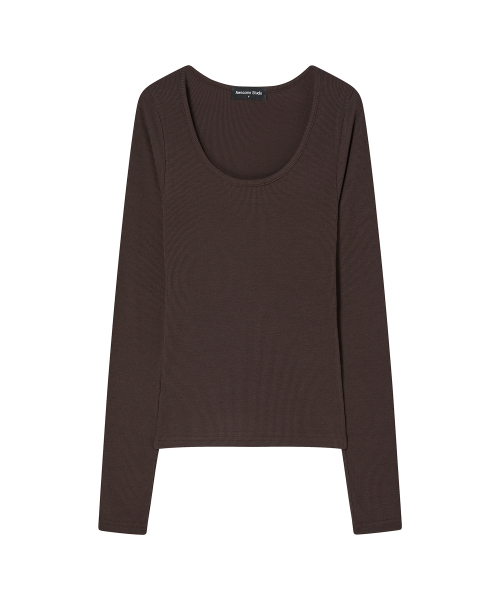 AWESOME STUDIO(オーサムスタジオ)の「UネックリブスリムTシャツ (6COL)(Tシャツ/カットソー・レディース・ホワイト/チャコールグレー/ブラック/ブラウン/ミックスグレー/ブルー・FREE)」の11枚目の写真