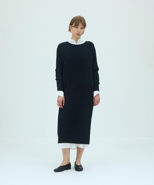 GALERIE VIE(ギャルリー ヴィー)の「ウーステッドウールリブ ラウンドネックワンピース(ワンピース・レディース・ネイビー/ブラウン・FREE)」の3枚目の写真