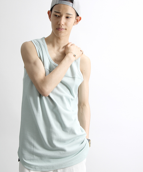 WEGO（ウィゴー）の「WEGO/ワッフルラウンドロングタンクトップ（タンクトップ・メンズ・ブラック/レッド系その他5/ブラック系その他5/ホワイト/ブルー系その他/ライトイエロー/杢グレー・LARGE/MEDIUM/SMALL）」の6枚目の写真