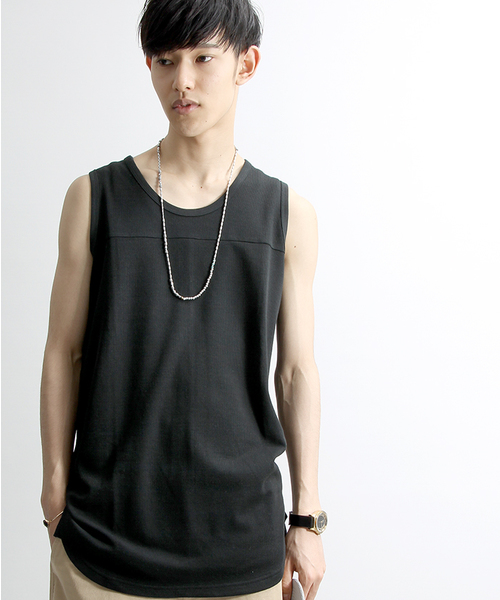 WEGO（ウィゴー）の「WEGO/ワッフルラウンドロングタンクトップ（タンクトップ・メンズ・ブラック/レッド系その他5/ブラック系その他5/ホワイト/ブルー系その他/ライトイエロー/杢グレー・LARGE/MEDIUM/SMALL）」の3枚目の写真