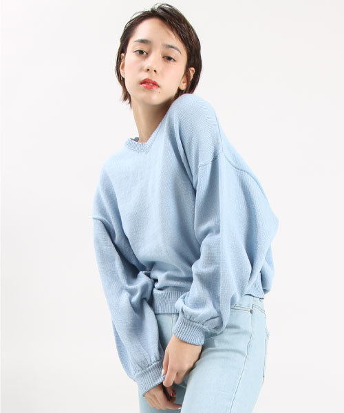 PUNYUS（プニュズ）の「バルーンスリーブニット（Tシャツ/カットソー・レディース・ホワイト/ブラック/サックスブルー/ライトピンク/グレー/杢グレー・4/3/2/1）」の5枚目の写真