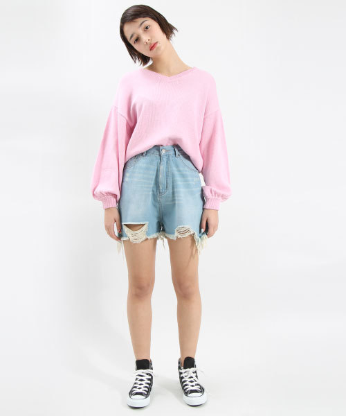 PUNYUS（プニュズ）の「バルーンスリーブニット（Tシャツ/カットソー・レディース・ホワイト/ブラック/サックスブルー/ライトピンク/グレー/杢グレー・4/3/2/1）」の20枚目の写真