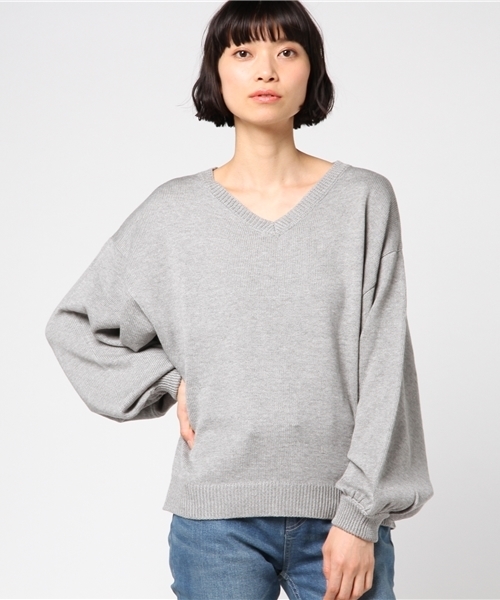 PUNYUS（プニュズ）の「バルーンスリーブニット（Tシャツ/カットソー・レディース・ホワイト/ブラック/サックスブルー/ライトピンク/グレー/杢グレー・4/3/2/1）」の4枚目の写真