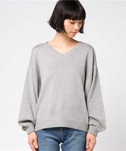 PUNYUS（プニュズ）の「バルーンスリーブニット（Tシャツ/カットソー・レディース・ホワイト/ブラック/サックスブルー/ライトピンク/グレー/杢グレー・4/3/2/1）」の7枚目の写真