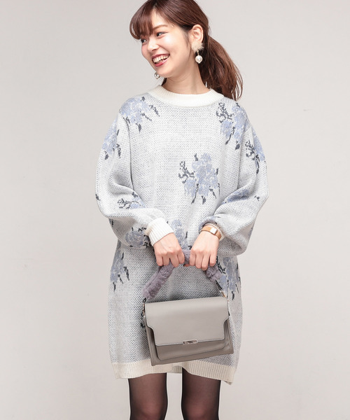 natural couture(ナチュラルクチュール)の「ローズジャガードワンピース(ワンピース・レディース・オフホワイト/ブラック/ピンク・FREE)」の4枚目の写真
