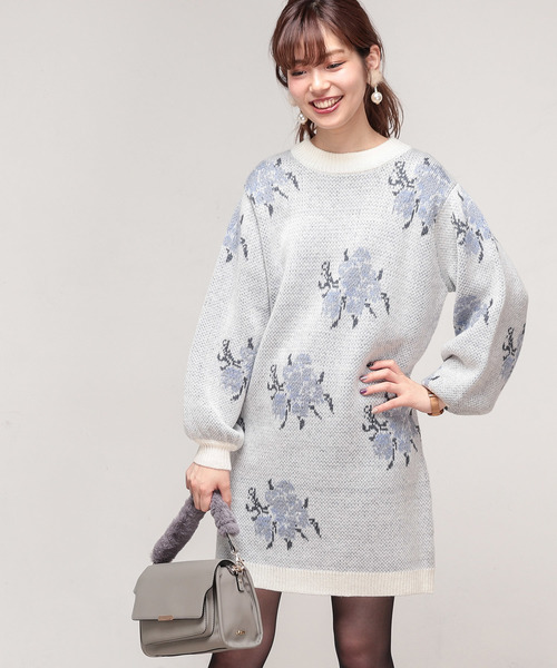 natural couture(ナチュラルクチュール)の「ローズジャガードワンピース(ワンピース・レディース・オフホワイト/ブラック/ピンク・FREE)」の5枚目の写真