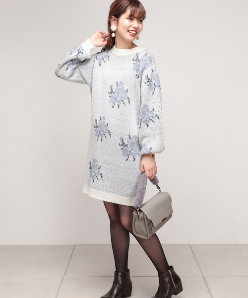 natural couture(ナチュラルクチュール)の「ローズジャガードワンピース(ワンピース・レディース・オフホワイト/ブラック/ピンク・FREE)」の6枚目の写真