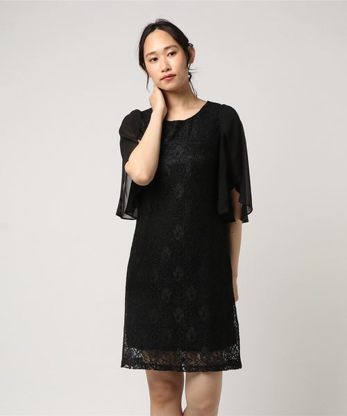 STYLEBLOCK（スタイルブロック）の「シフォンスリーブレース切り替えワンピースパーティードレス（ドレス・レディース・ブラック/ベージュ/グレー/グリーン/ネイビー/レッド・M/S/L/XL/2XL）」の12枚目の写真