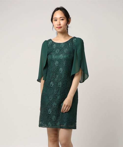 STYLEBLOCK（スタイルブロック）の「シフォンスリーブレース切り替えワンピースパーティードレス（ドレス・レディース・ブラック/ベージュ/グレー/グリーン/ネイビー/レッド・M/S/L/XL/2XL）」の9枚目の写真