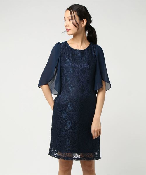 STYLEBLOCK（スタイルブロック）の「シフォンスリーブレース切り替えワンピースパーティードレス（ドレス・レディース・ブラック/ベージュ/グレー/グリーン/ネイビー/レッド・M/S/L/XL/2XL）」の8枚目の写真