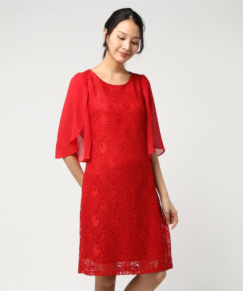 STYLEBLOCK（スタイルブロック）の「シフォンスリーブレース切り替えワンピースパーティードレス（ドレス・レディース・ブラック/ベージュ/グレー/グリーン/ネイビー/レッド・M/S/L/XL/2XL）」の7枚目の写真