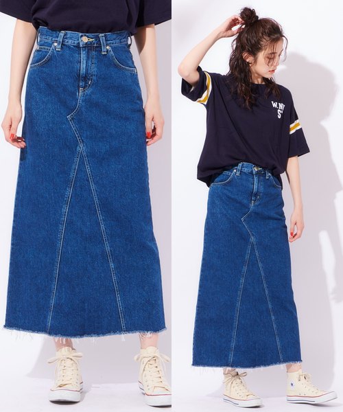 Lee（リー）の「【LEE/リー】REMAKEMIDISK/リメイク風ミディ丈デニムスカート（デニムスカート・レディース・ライトブルー/ブルー・SMALL/MEDIUM/X-SMALL）」の2枚目の写真