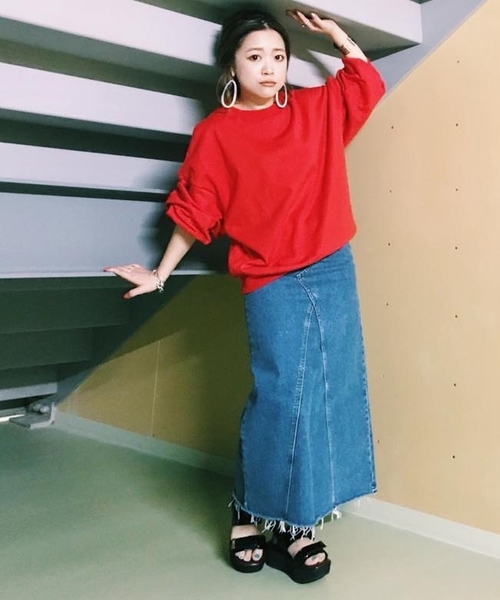 Lee（リー）の「【LEE/リー】REMAKEMIDISK/リメイク風ミディ丈デニムスカート（デニムスカート・レディース・ライトブルー/ブルー・SMALL/MEDIUM/X-SMALL）」の5枚目の写真