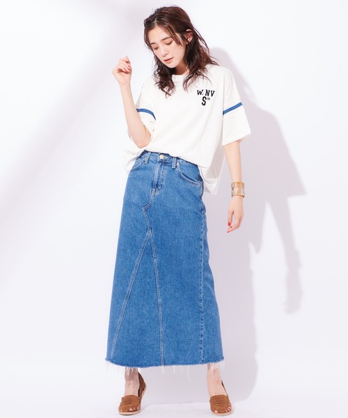 Lee（リー）の「【LEE/リー】REMAKEMIDISK/リメイク風ミディ丈デニムスカート（デニムスカート・レディース・ライトブルー/ブルー・SMALL/MEDIUM/X-SMALL）」の11枚目の写真