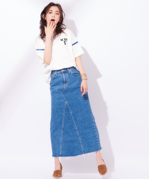 Lee（リー）の「【LEE/リー】REMAKEMIDISK/リメイク風ミディ丈デニムスカート（デニムスカート・レディース・ライトブルー/ブルー・SMALL/MEDIUM/X-SMALL）」の12枚目の写真