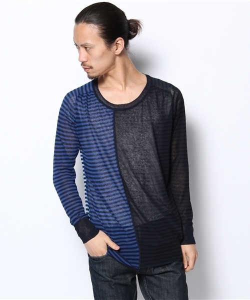 MIDWEST(ミッドウエスト)の「DIET BUTCHER SLIM SKIN クルーボーダーニット(ニット/セーター・メンズ・ネイビー/ローズ・3)」の1枚目の写真