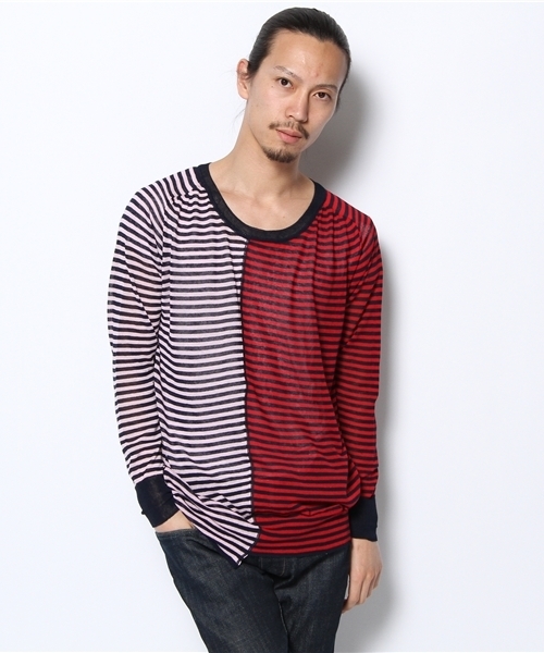 MIDWEST(ミッドウエスト)の「DIET BUTCHER SLIM SKIN クルーボーダーニット(ニット/セーター・メンズ・ネイビー/ローズ・3)」の2枚目の写真