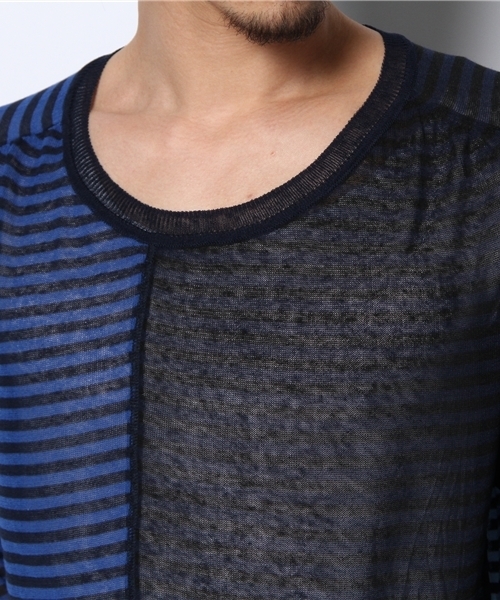 MIDWEST(ミッドウエスト)の「DIET BUTCHER SLIM SKIN クルーボーダーニット(ニット/セーター・メンズ・ネイビー/ローズ・3)」の4枚目の写真