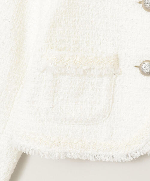 green label relaxing（グリーンレーベルリラクシング）の「ラメツイード ノーカラージャケット（ノーカラージャケット・キッズ・ネイビー/オフホワイト/ライトブルー・125/135/115）」の12枚目の写真