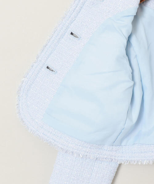 green label relaxing（グリーンレーベルリラクシング）の「ラメツイード ノーカラージャケット（ノーカラージャケット・キッズ・ネイビー/オフホワイト/ライトブルー・125/135/115）」の7枚目の写真