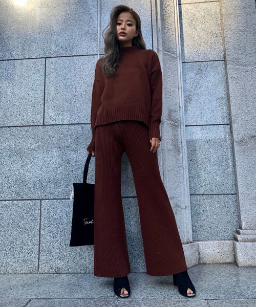 TRUNC（トランクエイティーエイト）の「Rib Knit Wide Toned legs Pants（その他パンツ・レディース・アイボリー/ライトグレー/ダークブラウン・FREE）」の4枚目の写真