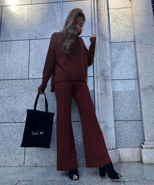 TRUNC（トランクエイティーエイト）の「Rib Knit Wide Toned legs Pants（その他パンツ・レディース・アイボリー/ライトグレー/ダークブラウン・FREE）」の5枚目の写真