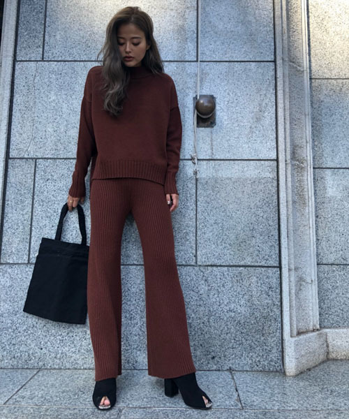 TRUNC（トランクエイティーエイト）の「Rib Knit Wide Toned legs Pants（その他パンツ・レディース・アイボリー/ライトグレー/ダークブラウン・FREE）」の6枚目の写真