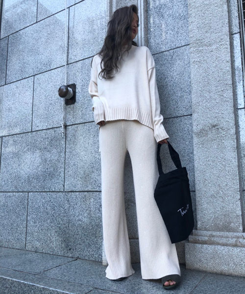TRUNC（トランクエイティーエイト）の「Rib Knit Wide Toned legs Pants（その他パンツ・レディース・アイボリー/ライトグレー/ダークブラウン・FREE）」の7枚目の写真