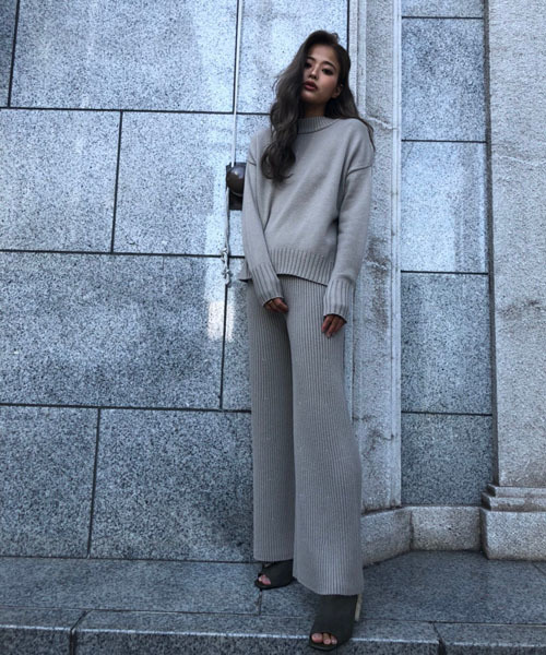 TRUNC（トランクエイティーエイト）の「Rib Knit Wide Toned legs Pants（その他パンツ・レディース・アイボリー/ライトグレー/ダークブラウン・FREE）」の10枚目の写真