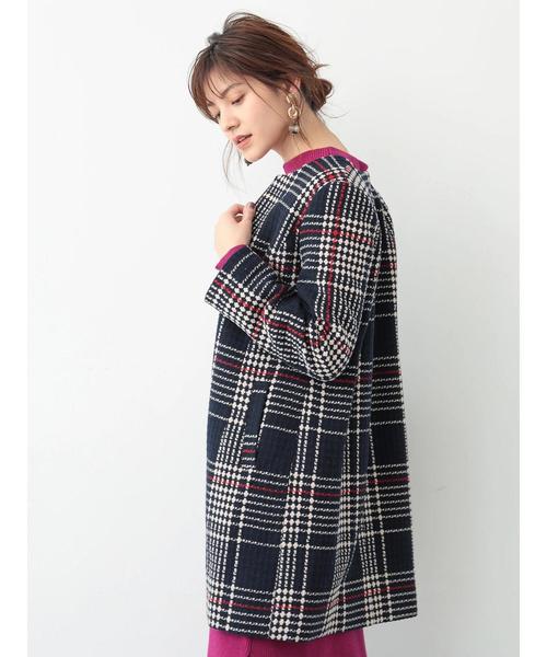 YECCA VECCA(イェッカヴェッカ)の「・レトロチェックコート(ダウンジャケット/コート・レディース・ホワイト/ネイビー・FREE)」の4枚目の写真