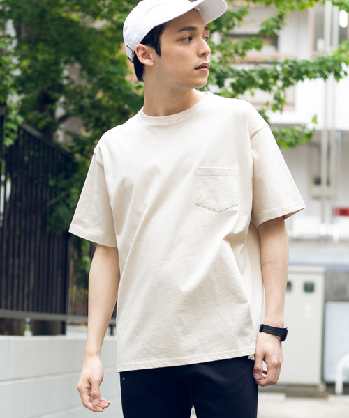 WEGO（ウィゴー）の「WEGO/USAコットンクルーネックポケットTシャツ（Tシャツ/カットソー・メンズ・ホワイト/ブラック/カーキ/ライトパープル/ネイビー/ベージュ/サックスブルー/レッド/ベージュ系その他/パープル/ダークグリーン/ワイン/ブラウン・LARGE/SMALL/MEDIUM）」の4枚目の写真