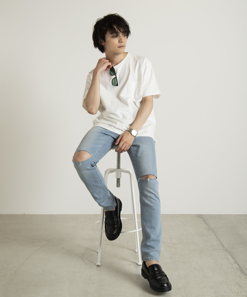 WEGO（ウィゴー）の「WEGO/USAコットンクルーネックポケットTシャツ（Tシャツ/カットソー・メンズ・ホワイト/ブラック/カーキ/ライトパープル/ネイビー/ベージュ/サックスブルー/レッド/ベージュ系その他/パープル/ダークグリーン/ワイン/ブラウン・LARGE/SMALL/MEDIUM）」の19枚目の写真