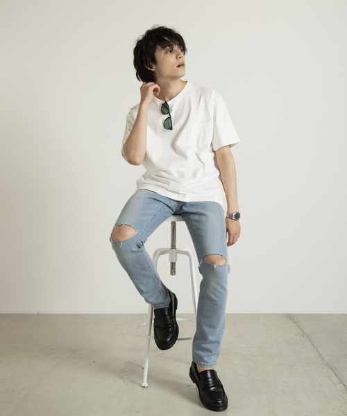 WEGO（ウィゴー）の「WEGO/USAコットンクルーネックポケットTシャツ（Tシャツ/カットソー・メンズ・ホワイト/ブラック/カーキ/ライトパープル/ネイビー/ベージュ/サックスブルー/レッド/ベージュ系その他/パープル/ダークグリーン/ワイン/ブラウン・LARGE/SMALL/MEDIUM）」の20枚目の写真